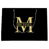 Personalisierte Monogramm und Name Schwarz und Gol Große Geschenktüte (Vorderseite)