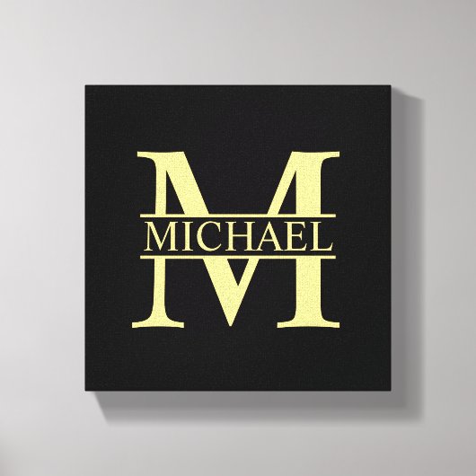 Personalisierte Monogramm und Name Schwarz und Gol Leinwanddruck (Vorderseite)