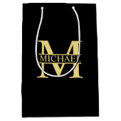 Personalisierte Monogramm und Name Schwarz und Gol Mittlere Geschenktüte (Vorderseite)