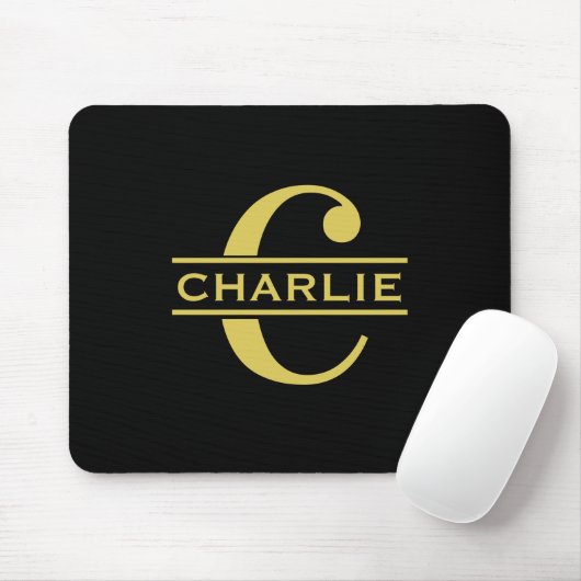 Personalisierte Monogramm und Name Schwarz und Gol Mousepad (Mit Mouse)