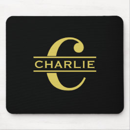 Personalisierte Monogramm und Name Schwarz und Gol Mousepad