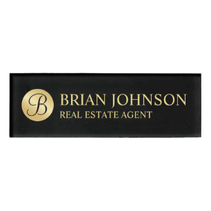 Personalisierte Monogramm und Name Schwarz und Gol Namenschild