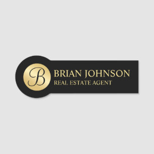 Personalisierte Monogramm und Name Schwarz und Gol Namensschild