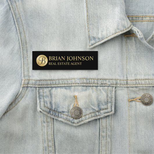 Personalisierte Monogramm und Name Schwarz und Gol Namensschild (Beispiel)