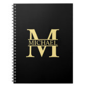 Personalisierte Monogramm und Name Schwarz und Gol Notizblock (Vorderseite)