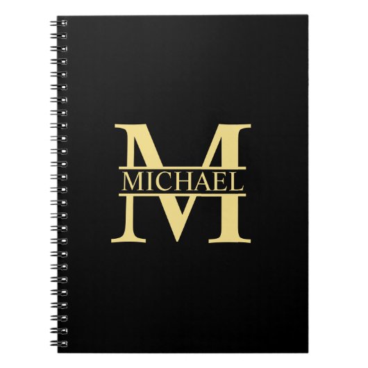 Personalisierte Monogramm und Name Schwarz und Gol Notizblock (Vorderseite)