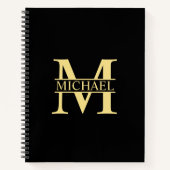 Personalisierte Monogramm und Name Schwarz und Gol Notizblock (Vorderseite)