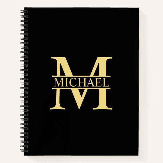 Personalisierte Monogramm und Name Schwarz und Gol Notizblock (Vorderseite)