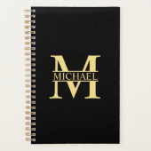 Personalisierte Monogramm und Name Schwarz und Gol Planer (Vorderseite)