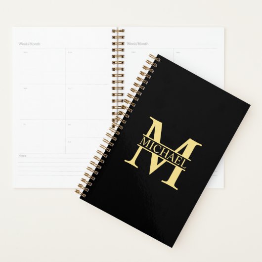 Personalisierte Monogramm und Name Schwarz und Gol Planer (Anzeige)