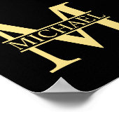 Personalisierte Monogramm und Name Schwarz und Gol Poster (Ecke)