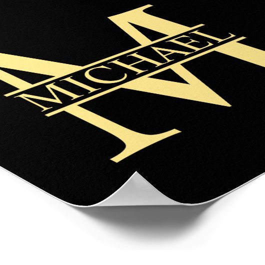 Personalisierte Monogramm und Name Schwarz und Gol Poster (Ecke)