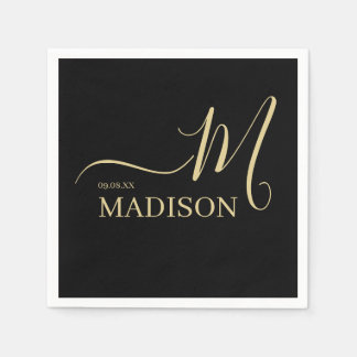 Personalisierte Monogramm und Name Schwarz und Gol Serviette