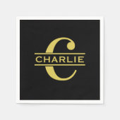 Personalisierte Monogramm und Name Schwarz und Gol Serviette (Vorderseite)