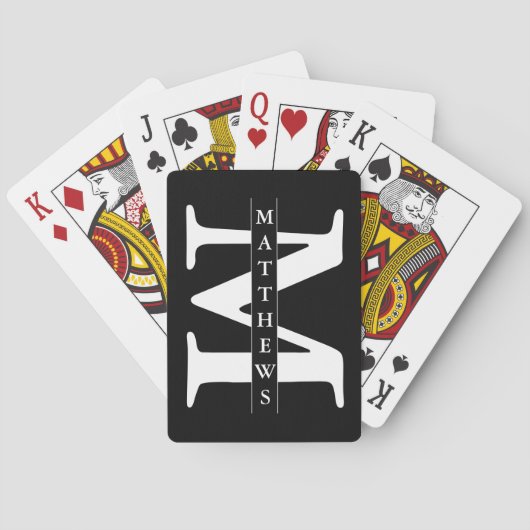 Personalisierte Monogramm und Name Schwarz und Gol Spielkarten (Rückseite)