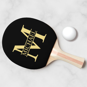 Personalisierte Monogramm und Name Schwarz und Gol Tischtennis Schläger