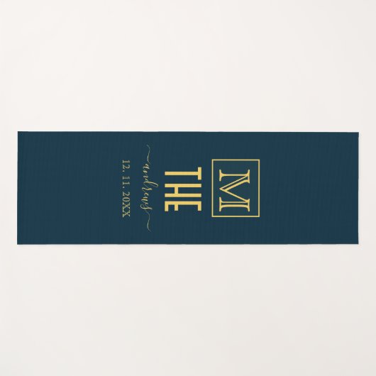 Personalisierte Monogramm und Name Schwarz und Gol Yogamatte (Vorderseite (Horizontal))