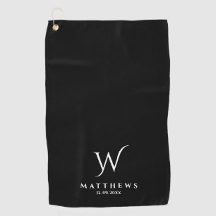 Personalisierte Monogramm und Name Schwarzweiß Golfhandtuch