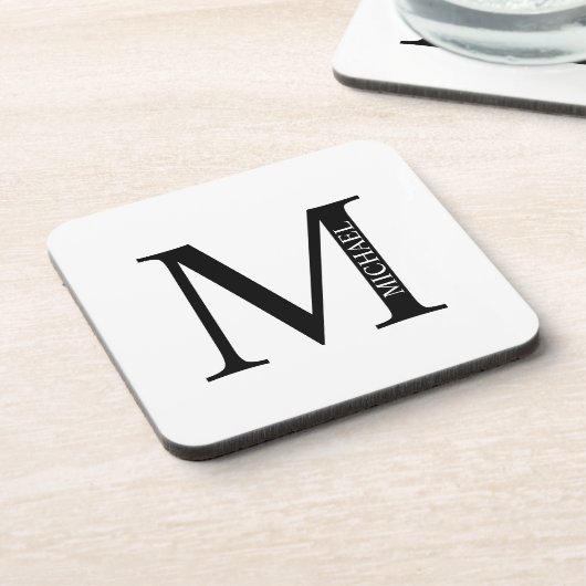 Personalisierte Monogramm- und Namens-Getränkekart Getränkeuntersetzer (Linke Seite)