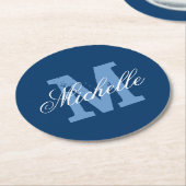 Personalisierte Monogramm-Untersetzer in Blau Runder Pappuntersetzer (Angewinkelt)