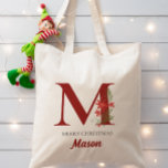 Personalisierte Monogramm Weihnachtsgeschenk Tragetasche<br><div class="desc">Dieses personalisierte Weihnachtsmonogramm und Namensdesign ist perfekt für Groß und Klein. Diese kann mit beliebigem Namen und Buchstaben gedruckt werden. Einfach zu bearbeiten und gedruckt zu haben! Diese machen ein perfektes Weihnachtsgeschenk,  kleine Geschenk,  Urlaubsgeschenktausch oder als Geschenktasche!</div>