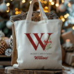 Personalisierte Monogramm Weihnachtsgeschenk Tragetasche<br><div class="desc">Dieses personalisierte Weihnachtsmonogramm und Namensdesign ist perfekt für Groß und Klein. Diese kann mit beliebigem Namen und Buchstaben gedruckt werden. Einfach zu bearbeiten und gedruckt zu haben! Diese machen ein perfektes Weihnachtsgeschenk,  kleine Geschenk,  Urlaubsgeschenktausch oder als Geschenktasche!</div>