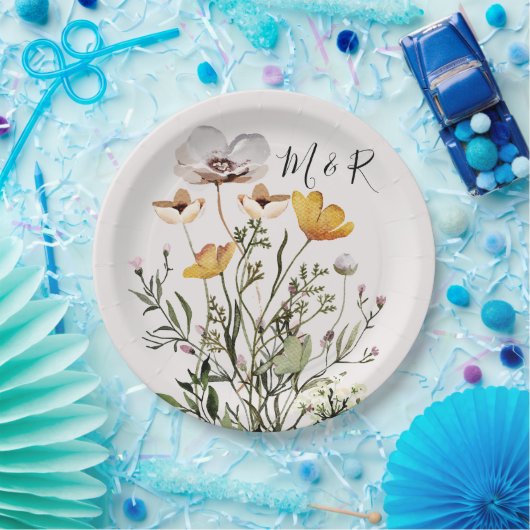 Personalisierte Monogramm-Wildblume Pappteller (Party)