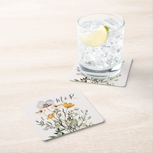 Personalisierte Monogramm-Wildblume Rechteckiger Pappuntersetzer (Vor Ort)