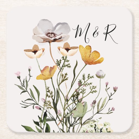 Personalisierte Monogramm-Wildblume Rechteckiger Pappuntersetzer (Vorderseite)
