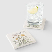 Personalisierte Monogramm-Wildblume Steinuntersetzer (Seitenansicht)