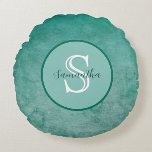 Personalisierte Monogramm-Wurfdecke in dunklem Grü Rundes Kissen