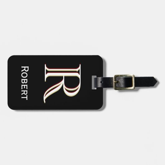 Personalisierte Monogrammbezeichnung Schwarz-weiß Gepäckanhänger (Vorderseite horizontal)