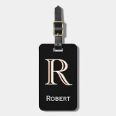 Personalisierte Monogrammbezeichnung Schwarz-weiß Gepäckanhänger (Vorderseite vertikal)