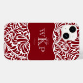 Personalisierte Monogramme Cranberry Damask Muster Case-Mate iPhone Hülle (Rückseite (Horizontal))