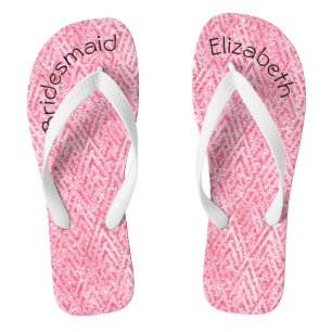 Personalisierte monogrammierte rosa Glitter-Brautj Badesandalen