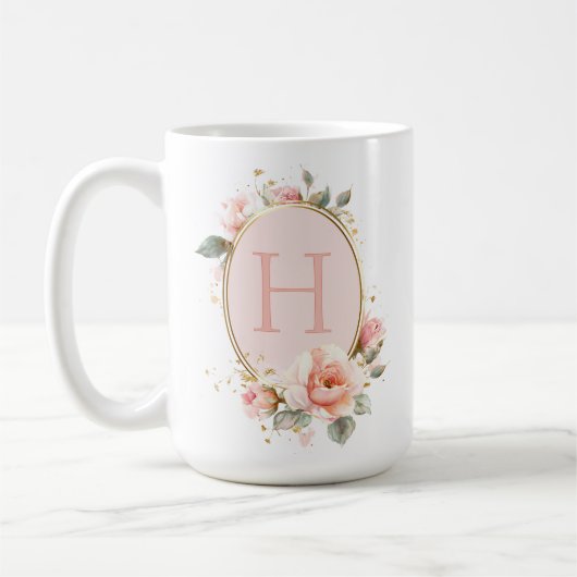 Personalisierte monogrammierte Vintage-Blumen Kaffeetasse (Links)