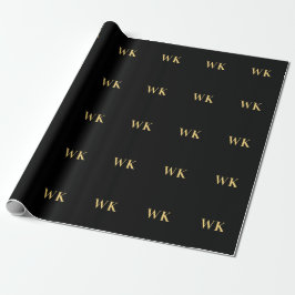 Personalisierte Monogramminitials Schwarz und Gold Geschenkpapier