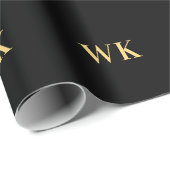 Personalisierte Monogramminitials Schwarz und Gold Geschenkpapier (Rolleneckpunkt)
