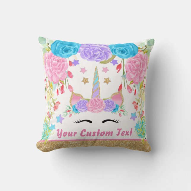 Personalisierte MonogrammUnicornwatercolor-Blume Kissen (Vorderseite)