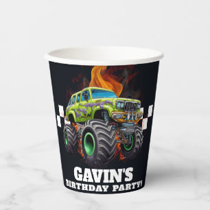 Personalisierte Monster Truck Geburtstagsparty Pappbecher