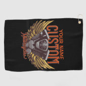 Personalisierte Motorrad-Adlerwochenfahrer-Garage Golfhandtuch (Horizontal)