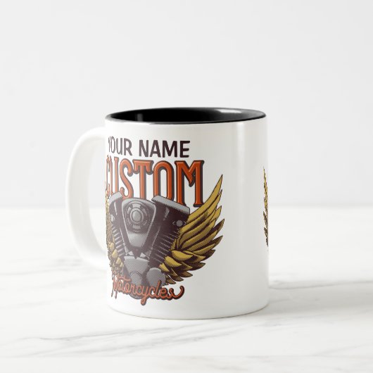 Personalisierte Motorrad-Adlerwochenfahrer-Garage Zweifarbige Tasse (Vorderseite Links)