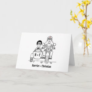 Personalisierte Motorrad- und Beiwagen-Hochzeit Karte