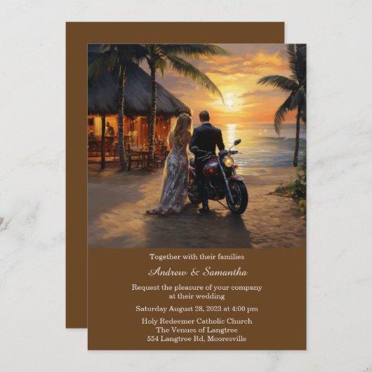 Personalisierte Motorradhochzeit Einladung (Vorne/Hinten)