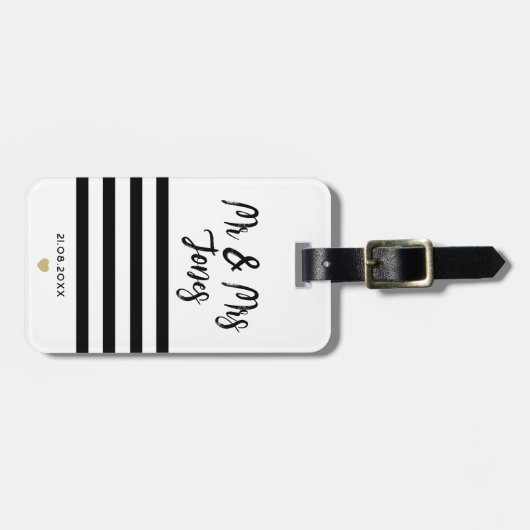 Personalisierte Mr. and Mrs. Script Wedding Newlyw Gepäckanhänger (Vorderseite horizontal)