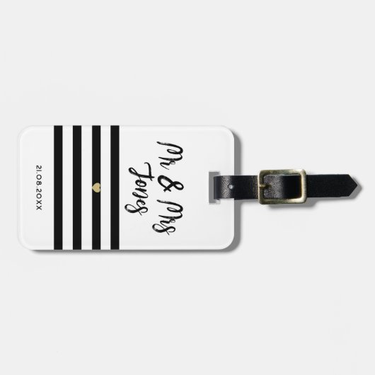 Personalisierte Mr. and Mrs. Script Wedding Newlyw Gepäckanhänger (Vorderseite horizontal)