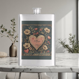 Personalisierte Mr & Mrs Hochzeit Vintage Blumen  Flachmann