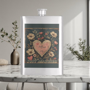 Personalisierte Mr & Mrs Hochzeit Vintage Blumen Flachmann