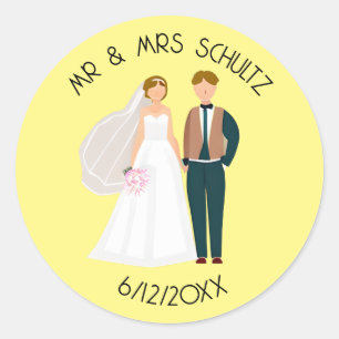 Personalisierte Mr und Mrs Braut und Bräutigam  Runder Aufkleber