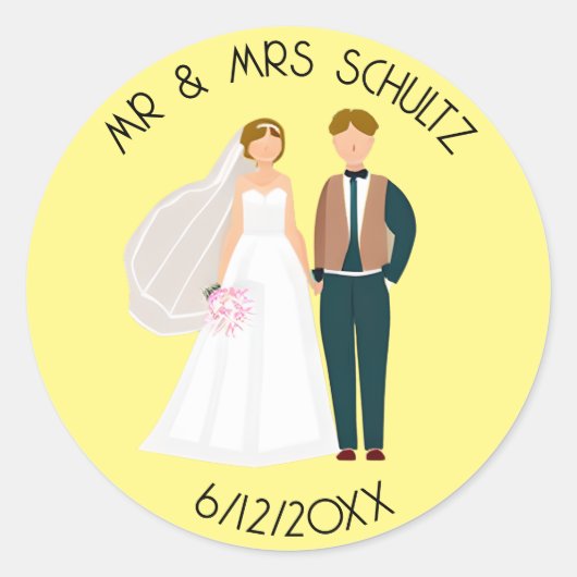 Personalisierte Mr. und Mrs. Bride and Groom Aquam Runder Aufkleber (Vorderseite)